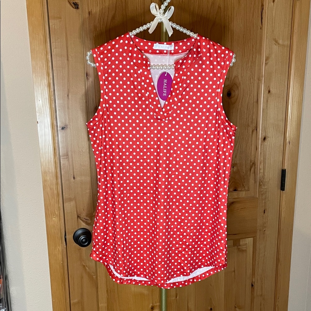 Halife Red Polka Dot Sleeveless Camisole NWT